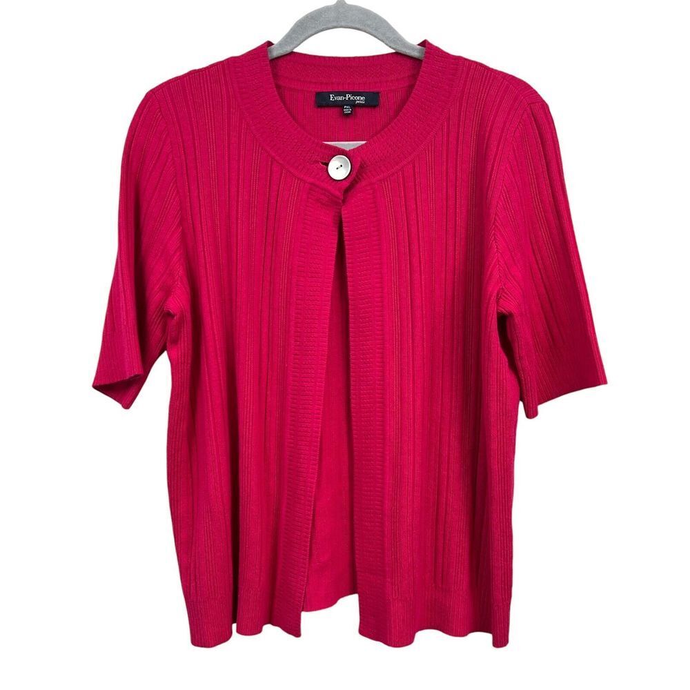 Evan Picone Petite Womens Cardigan Sweater 1 Button Short Sleeve Fuchsia Sz PXL*